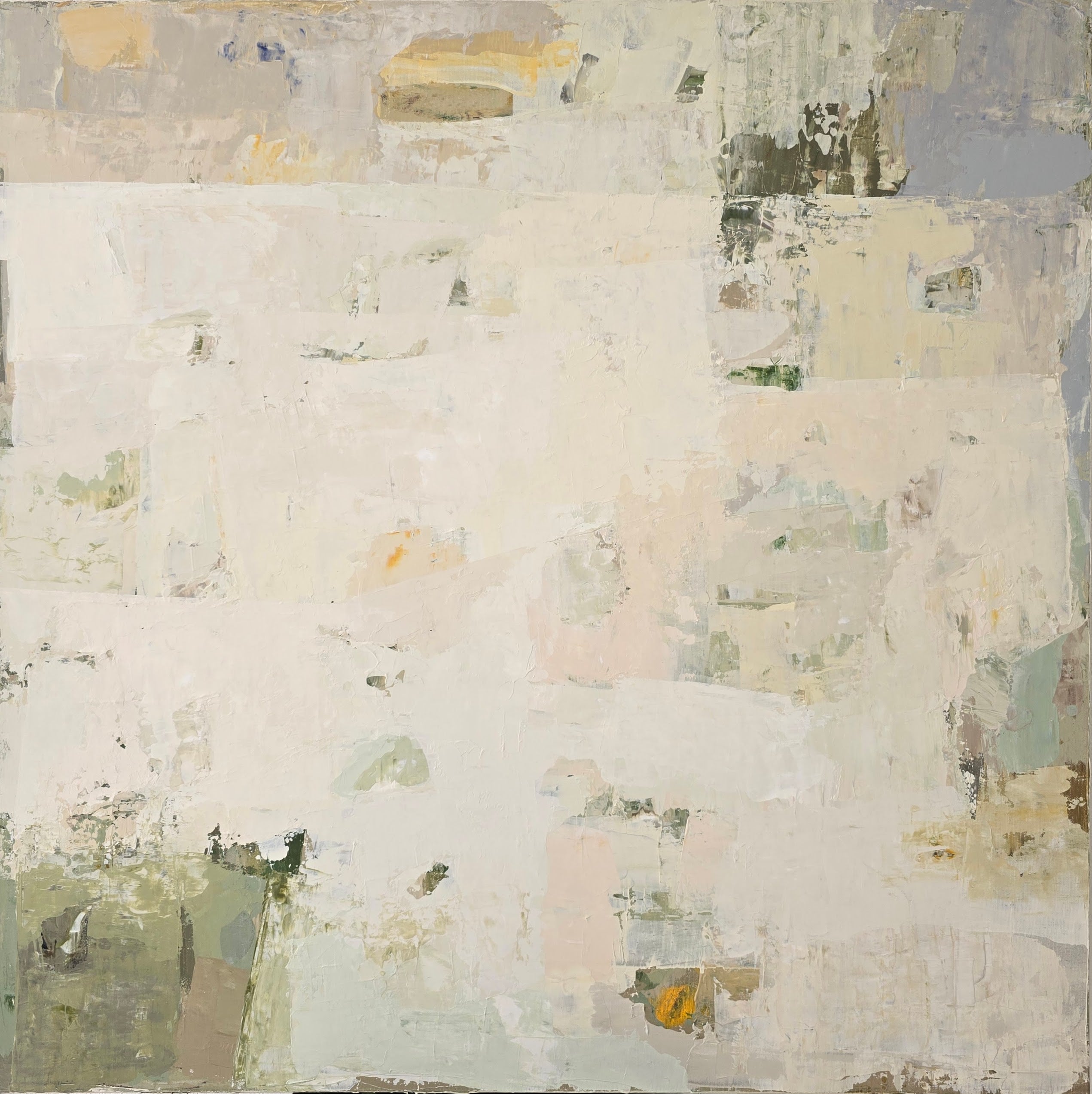 Original abstract painting in white, beige, and pastel tones, layered rich textures. 
