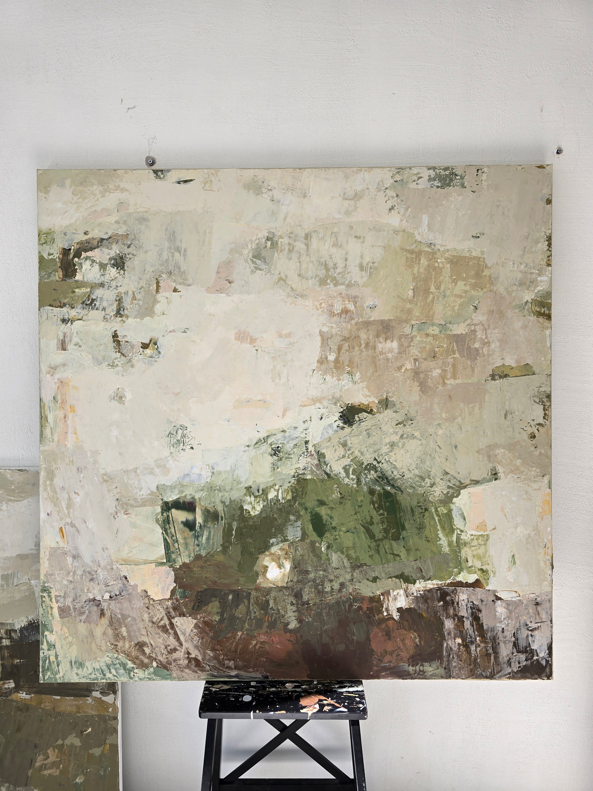 Didelis originalus paveikslas – Green Before the Quiet. 120x120 cm