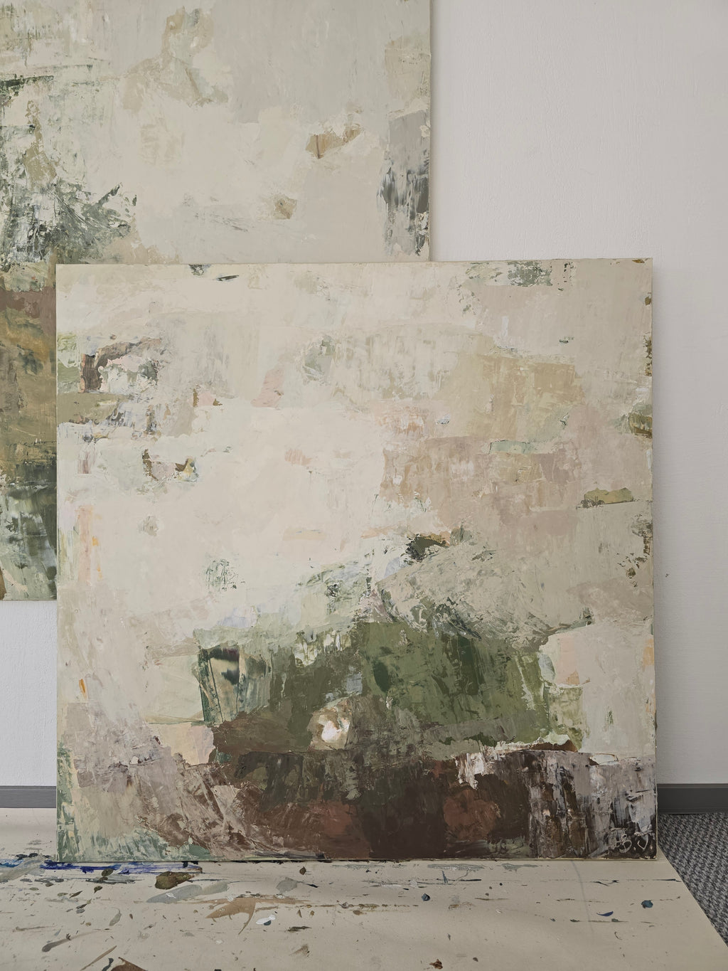 Didelis originalus paveikslas – Green Before the Quiet. 120x120 cm