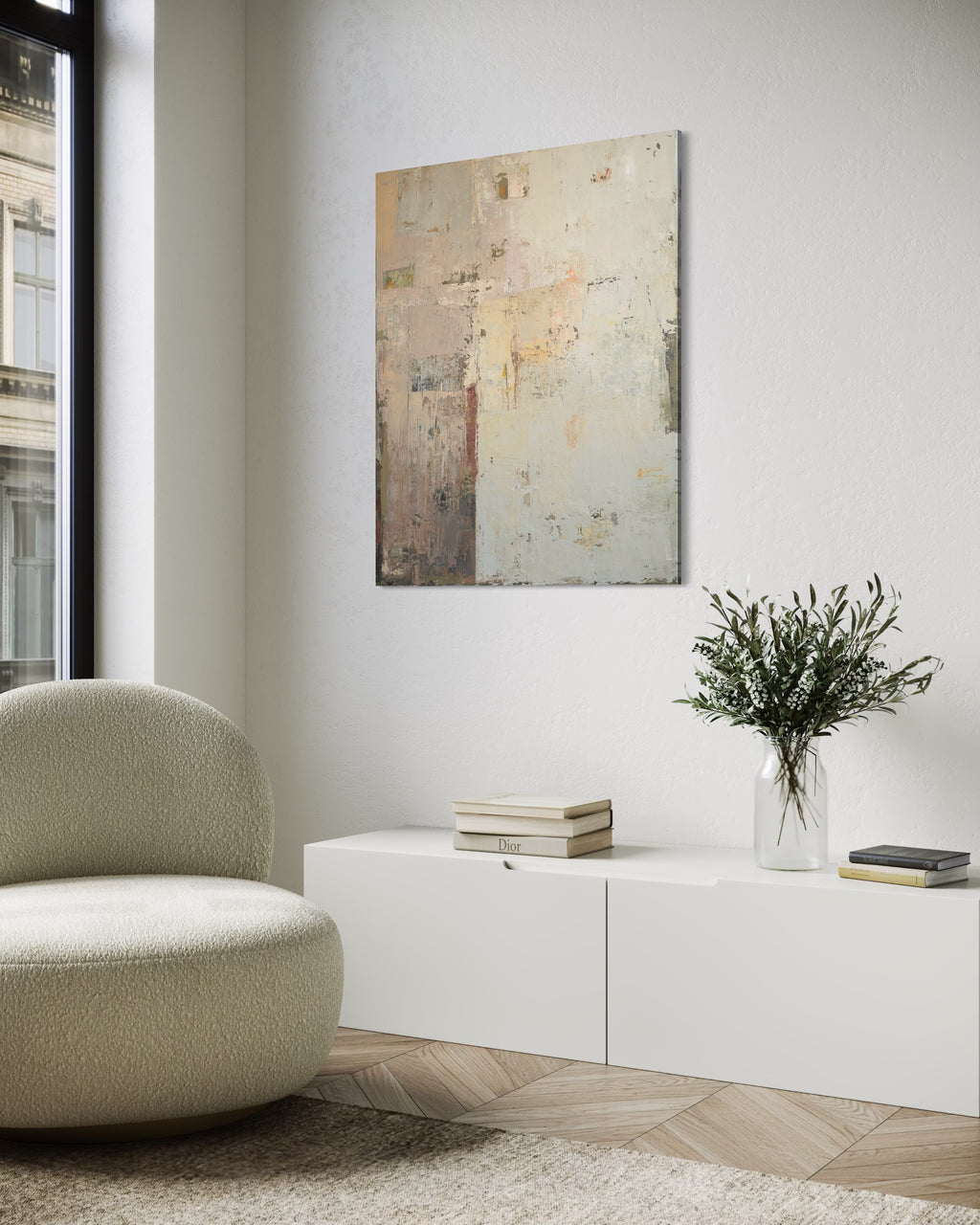 Abstraktes Gemälde - Nebliger Wald. 110x80 cm