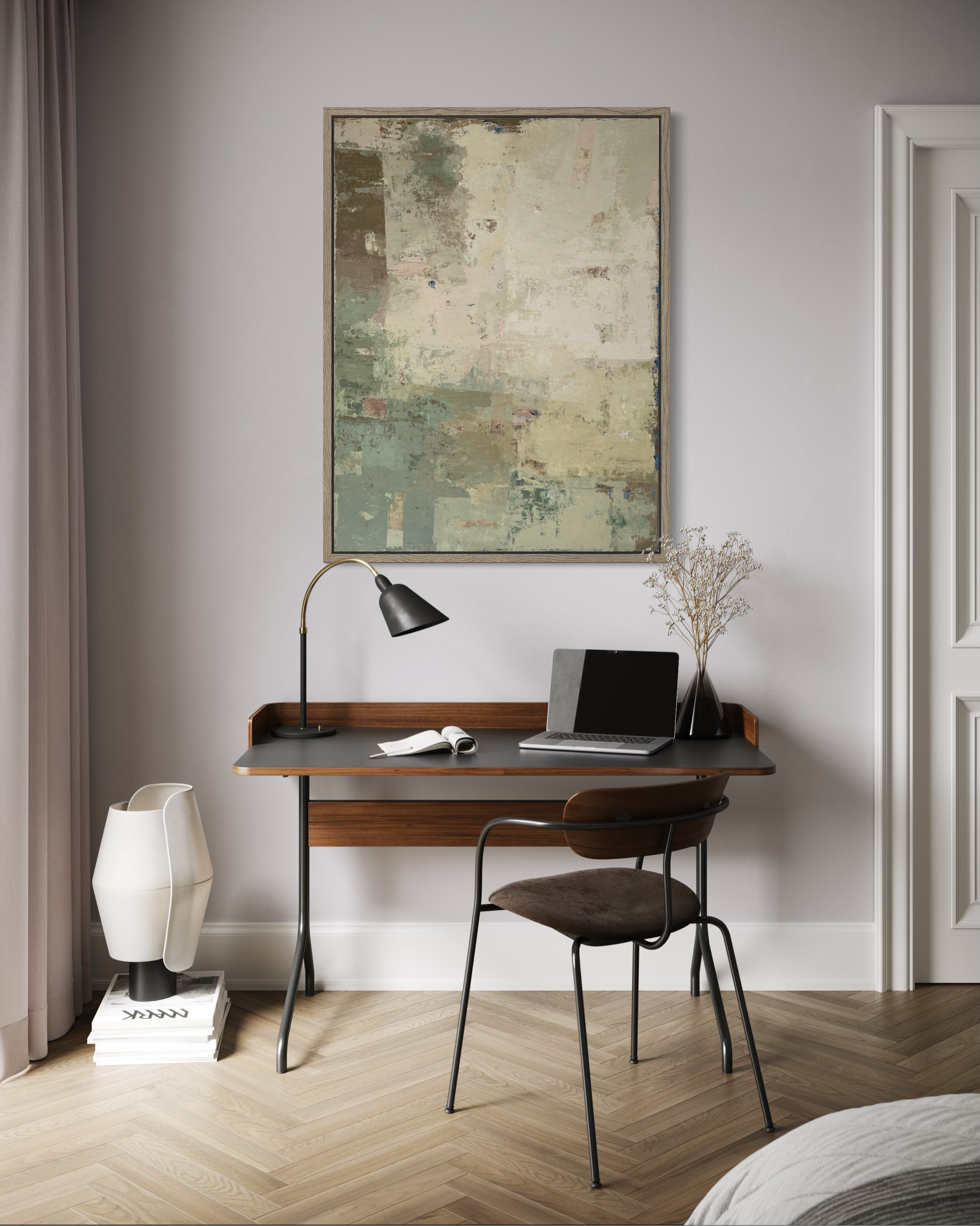 Textured abstract painting on canvas from the SPRING series by Birute Studio - light earthy tones for modern interior decor.