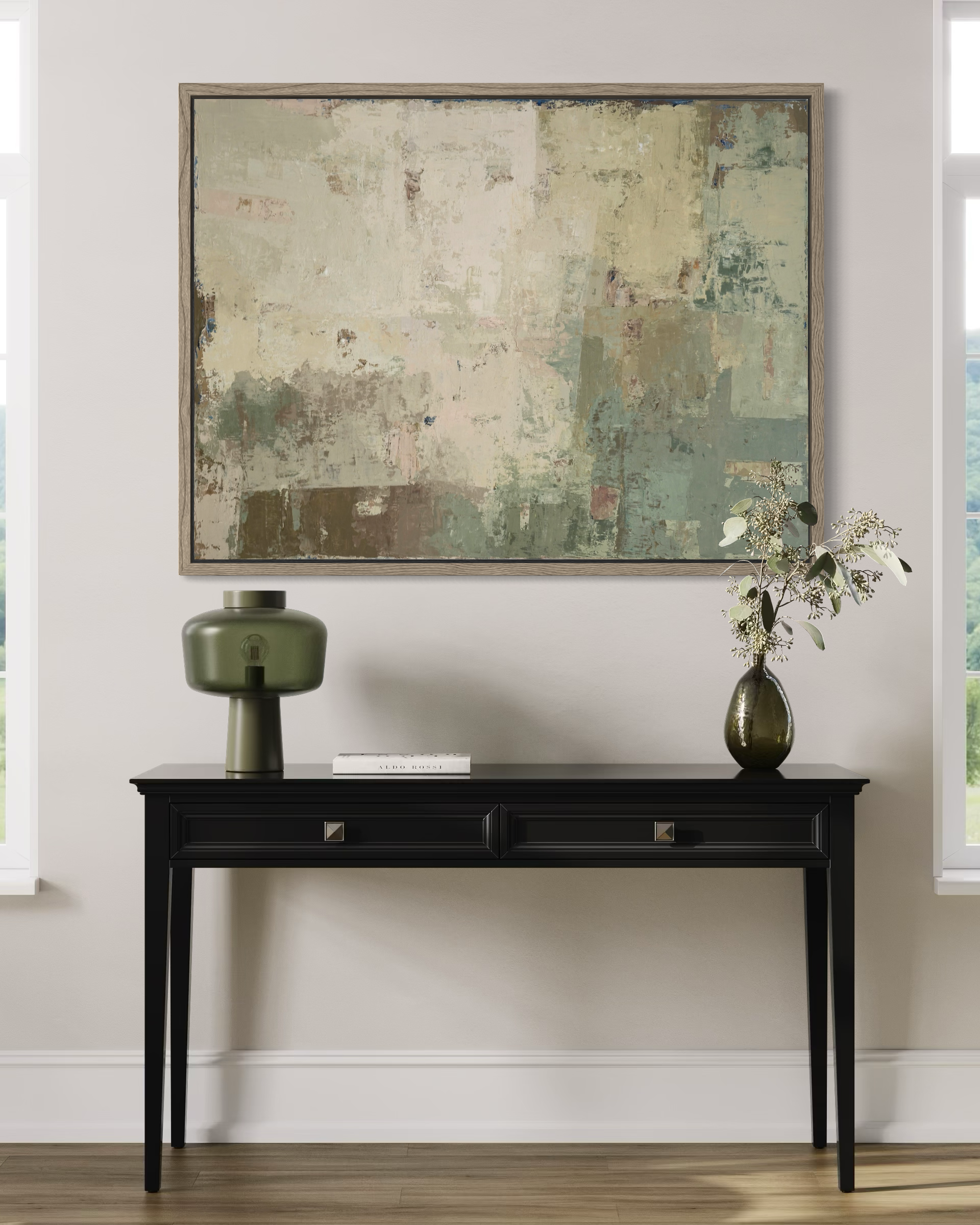 Textured abstract painting on canvas from the SPRING series by Birute Studio - light earthy tones for modern interior decor.