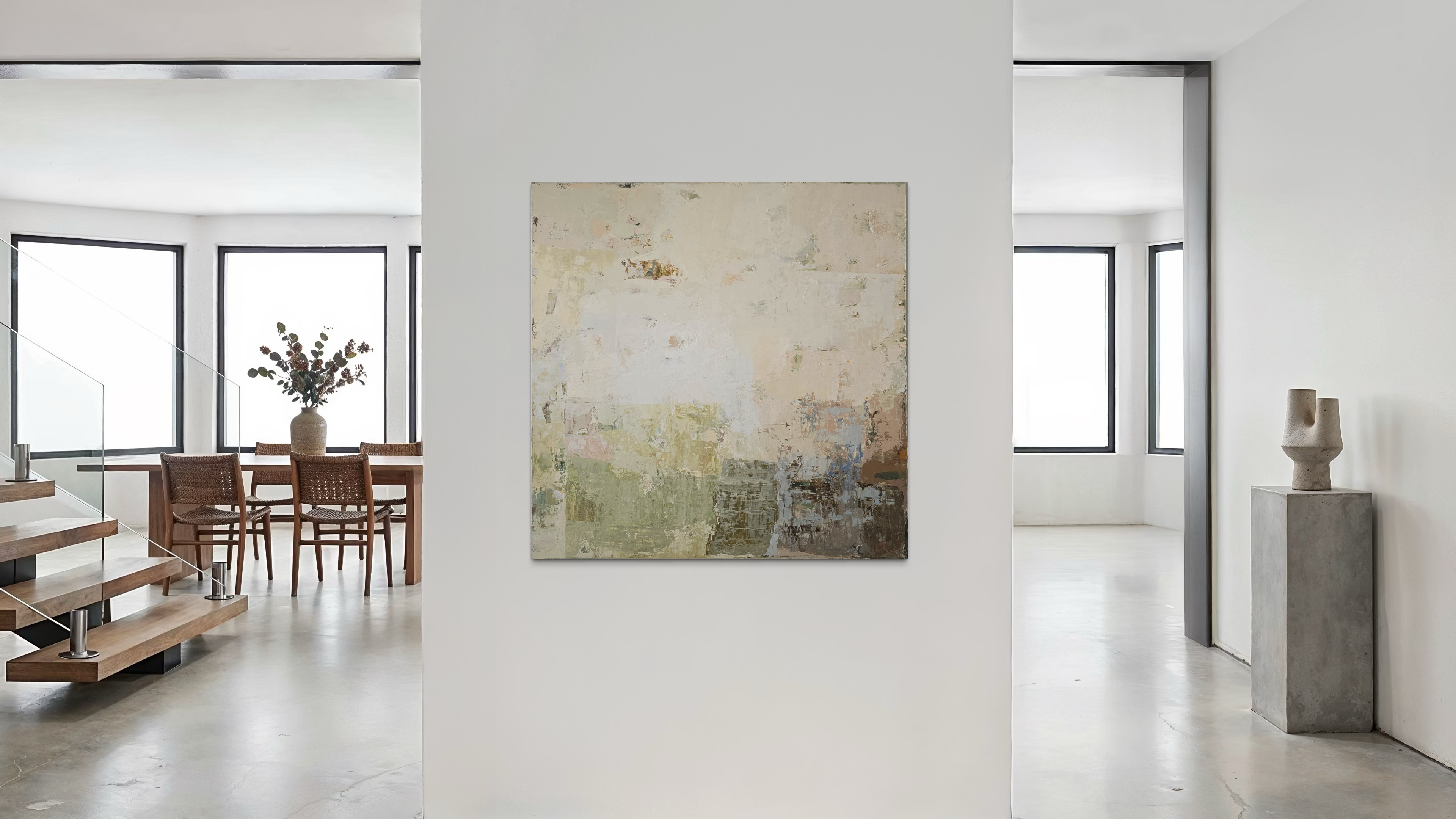 Modern interior with an abstract painting on a wall created by BIRUTE STUDIO.