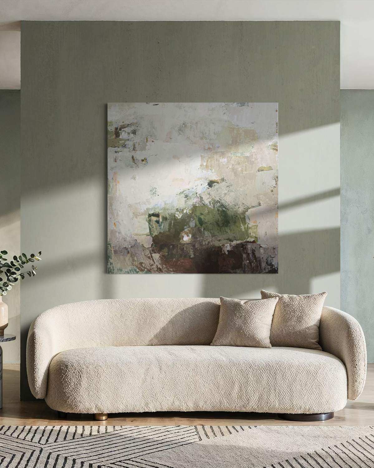 Original Abstract Painting - Green Before the Quiet. 120x120 cm