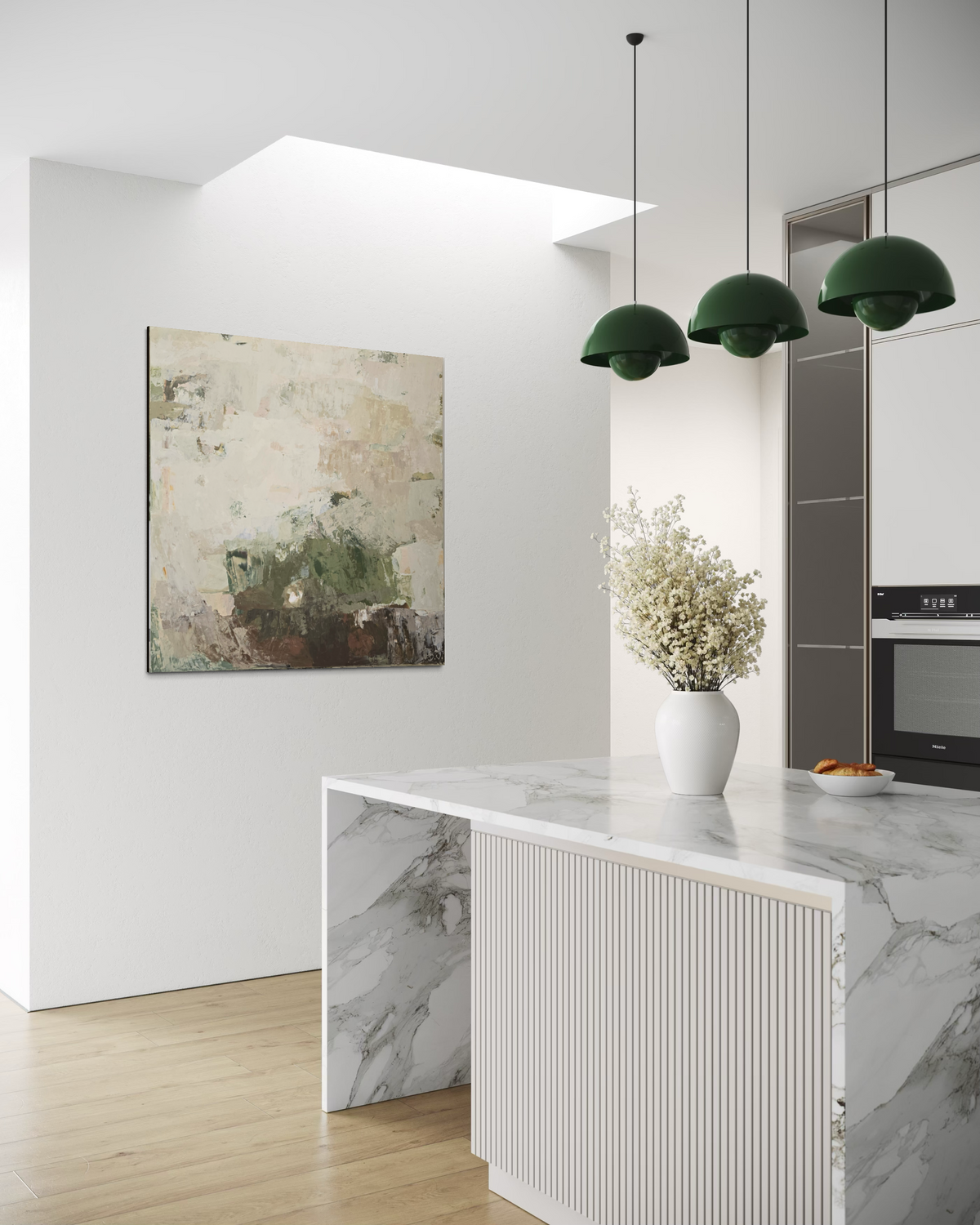 Didelis originalus paveikslas – Green Before the Quiet. 120x120 cm