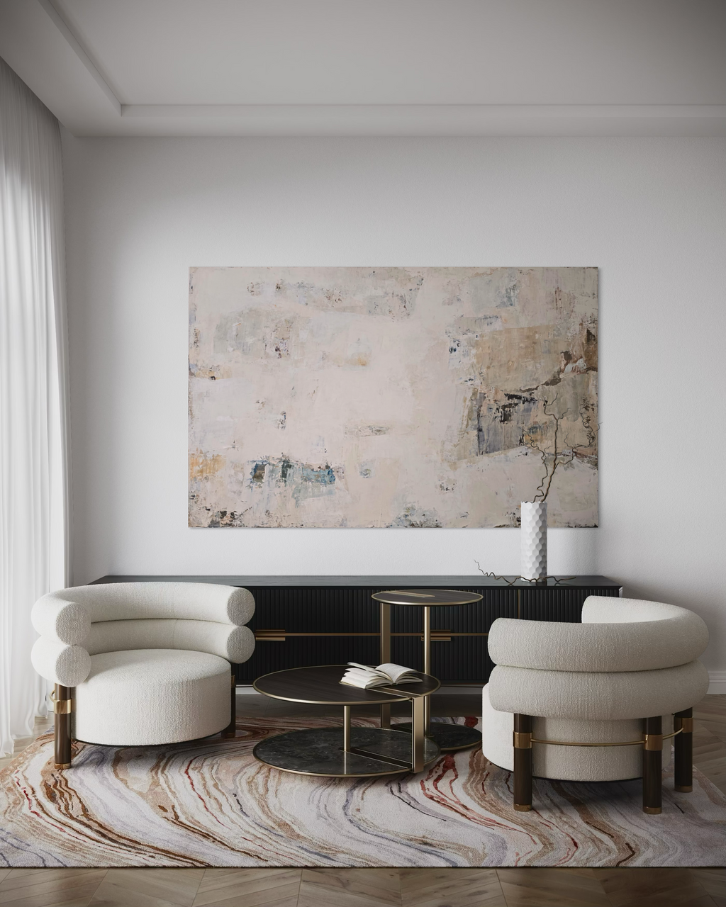 Extra Large Abstract Painting - Gathering Shells on the Shore. 220x140 cm