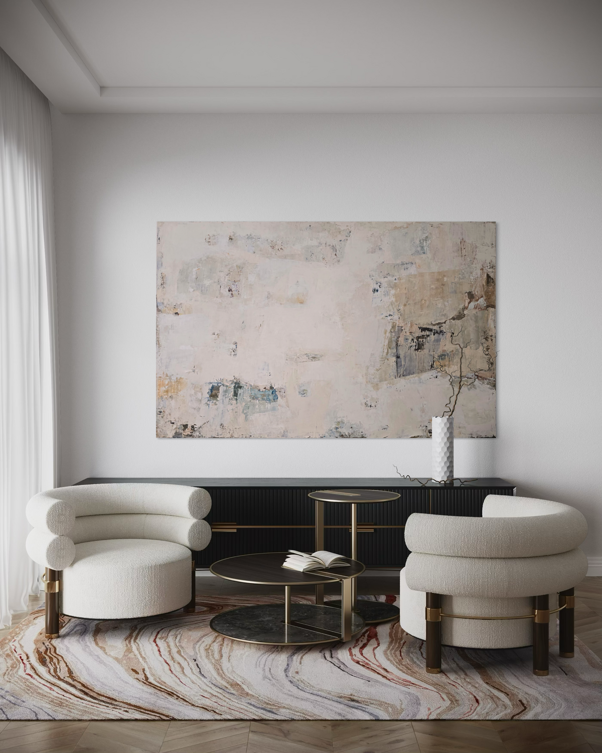 Extra Large Abstract Painting - Gathering Shells on the Shore. 220x140 cm