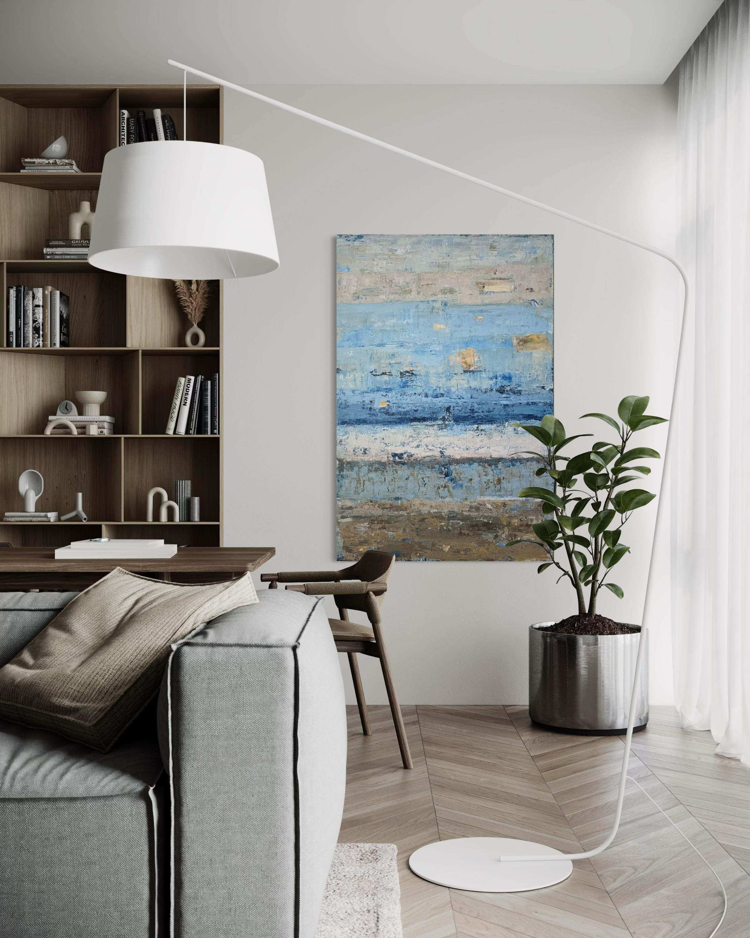 Large-scale abstract painting in blue tones by Birute Studio.